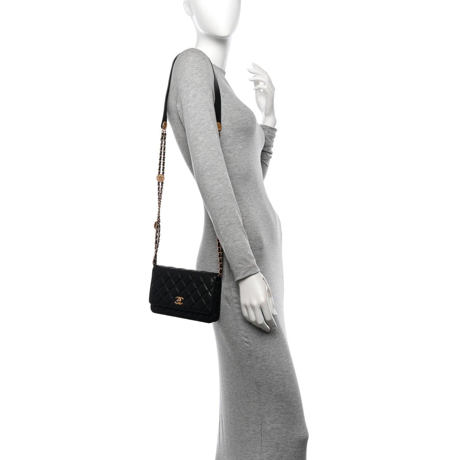 Caviar Quilted Twist Your Buttons Wallet On Chain WOC Black