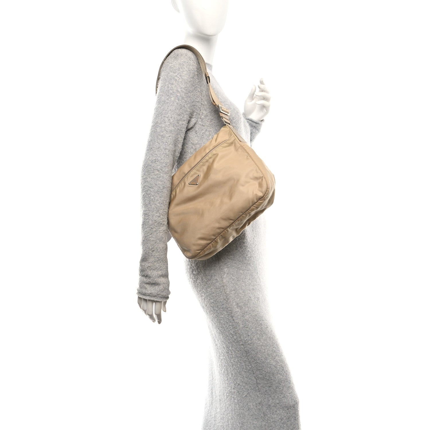 Nylon Tessuto Vela Messenger Bag Beige
