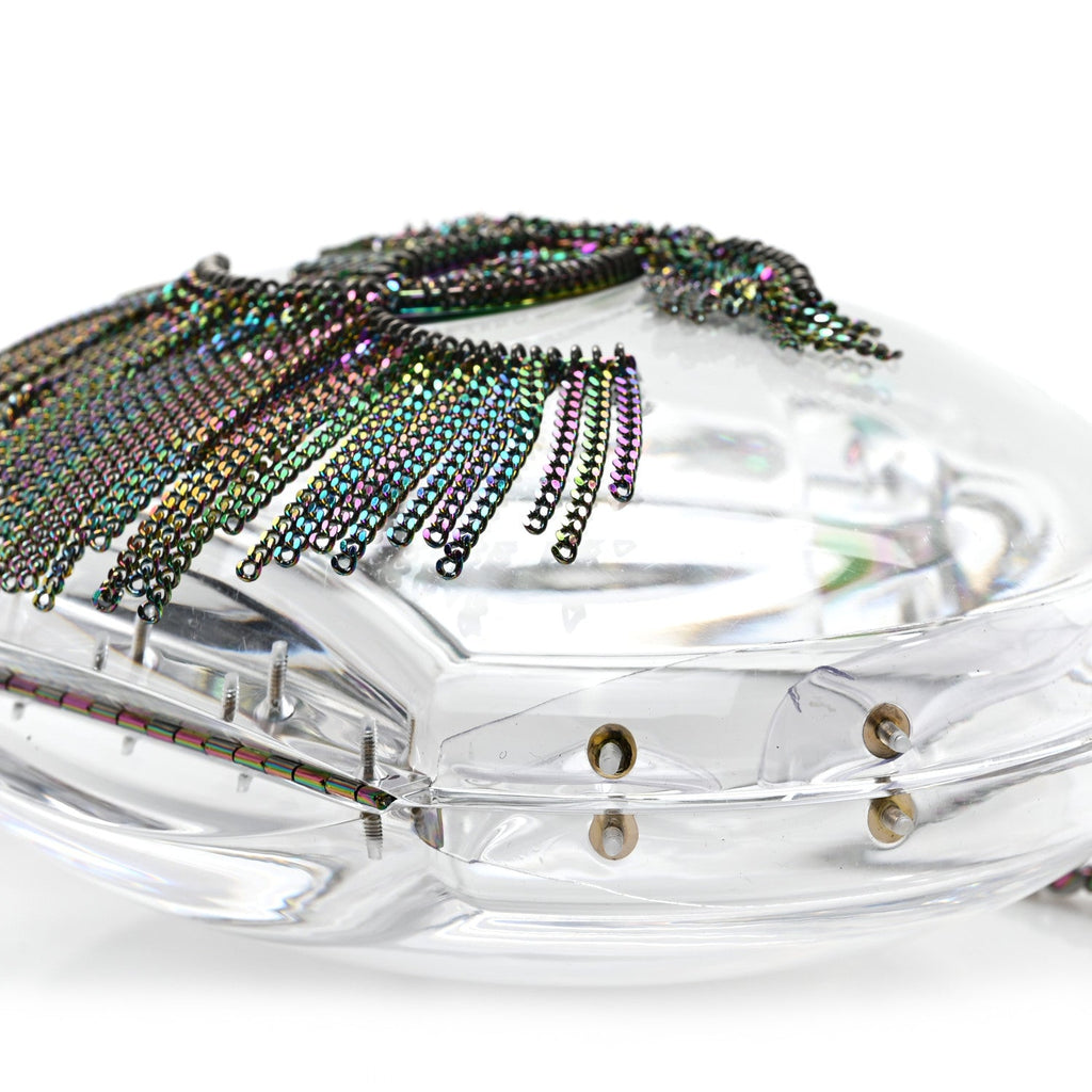 Plexiglass Iridescent Chain Fringe CC Clutch Clear