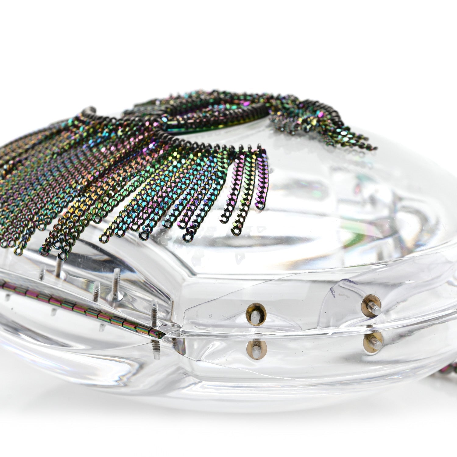 Plexiglass Iridescent Chain Fringe CC Clutch Clear