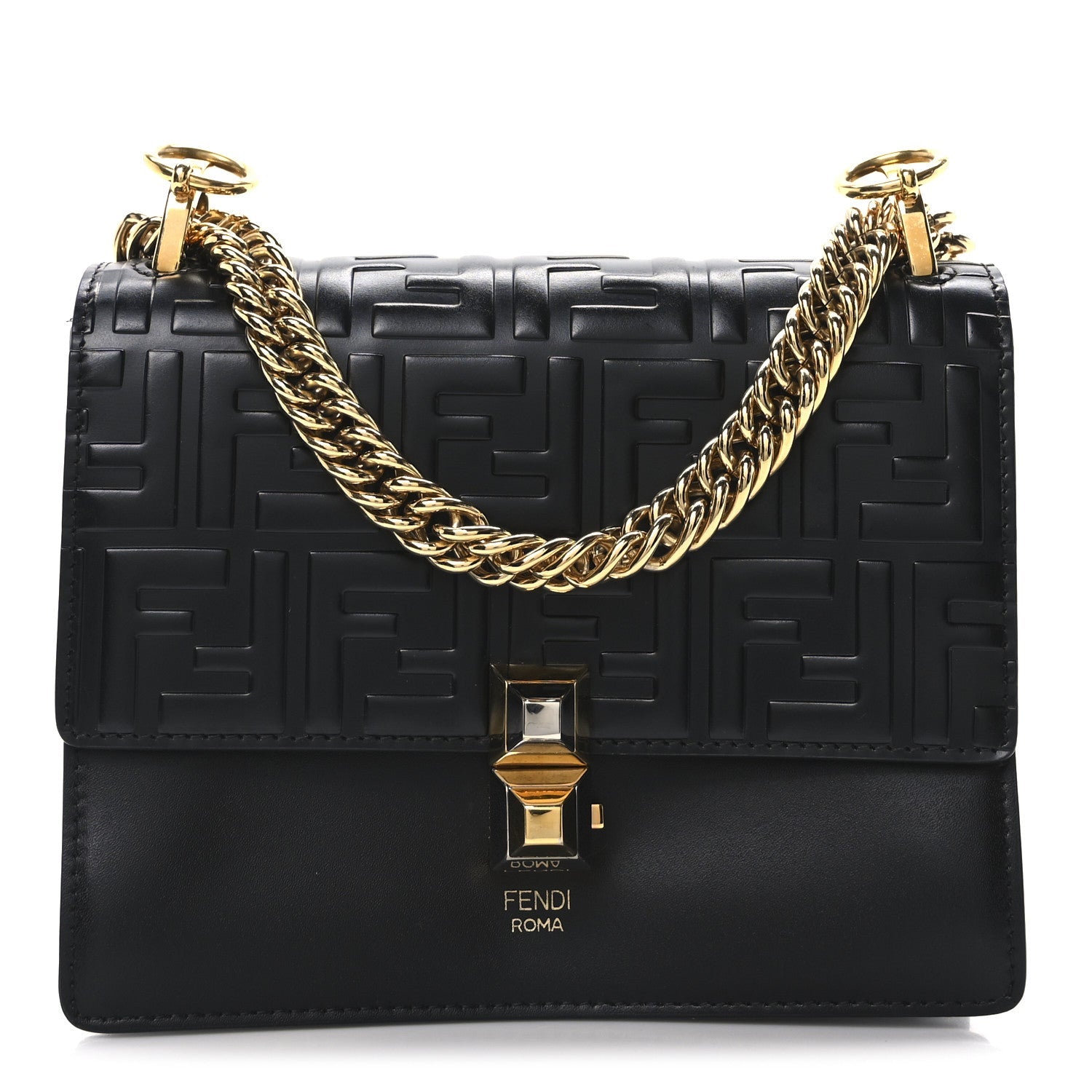 Vitello Liberty FF 1974 Embossed Small Kan I Shoulder Bag Black