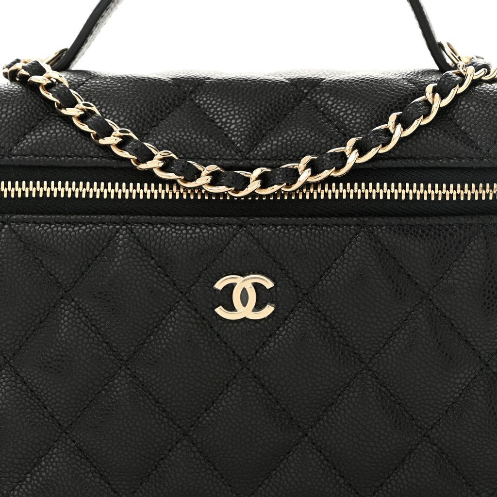 Caviar Quilted Top Handle Slim Vanity With Chain Black