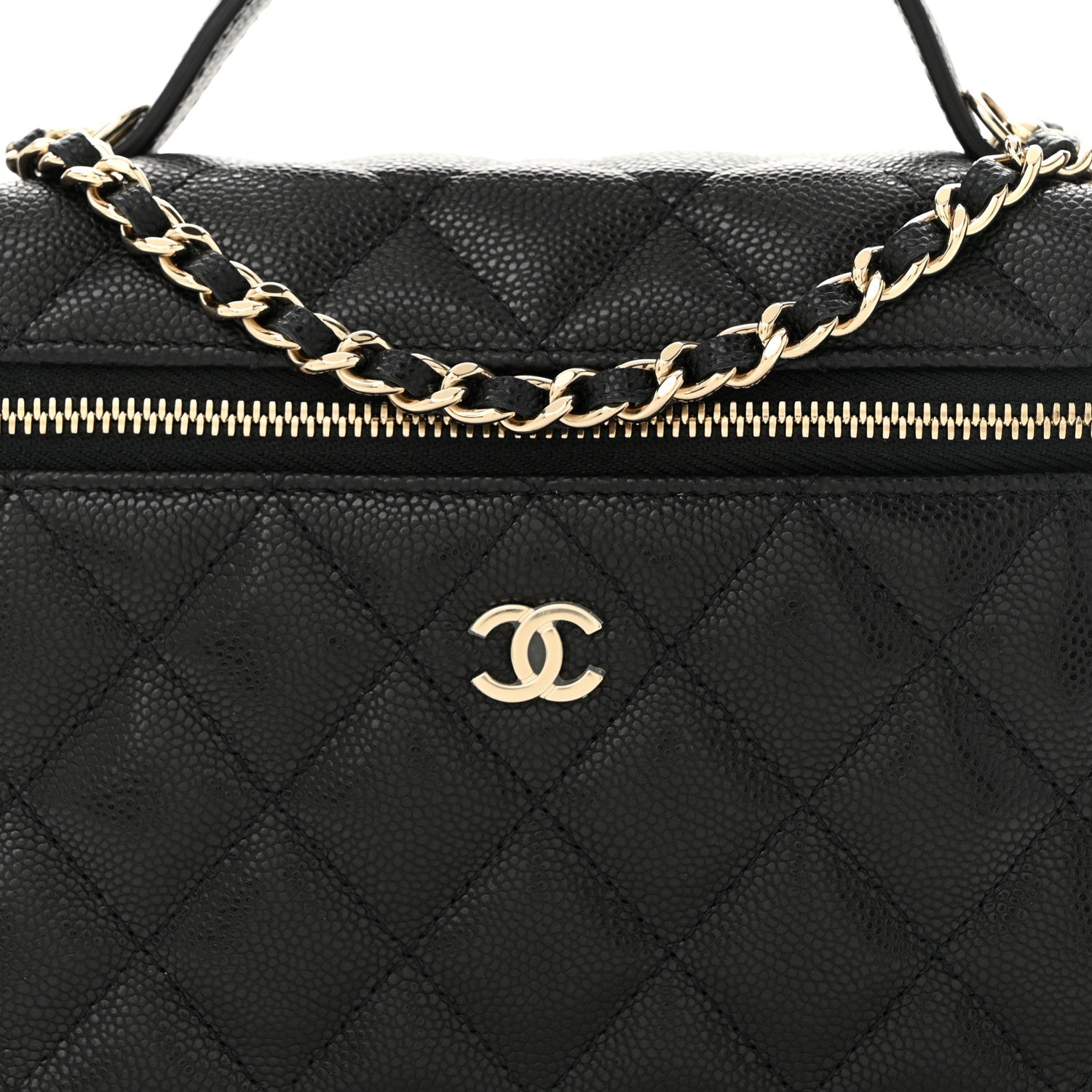 Caviar Quilted Top Handle Slim Vanity With Chain Black