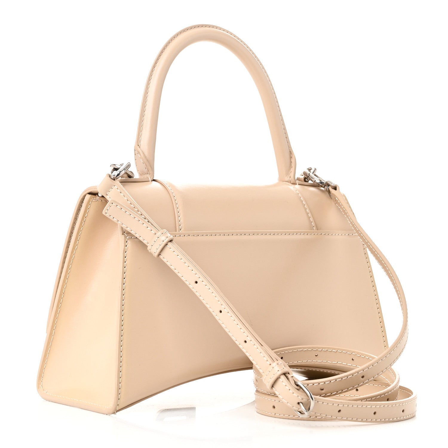 Shiny Box Calfskin Small Hourglass Top Handle Bag Light Beige