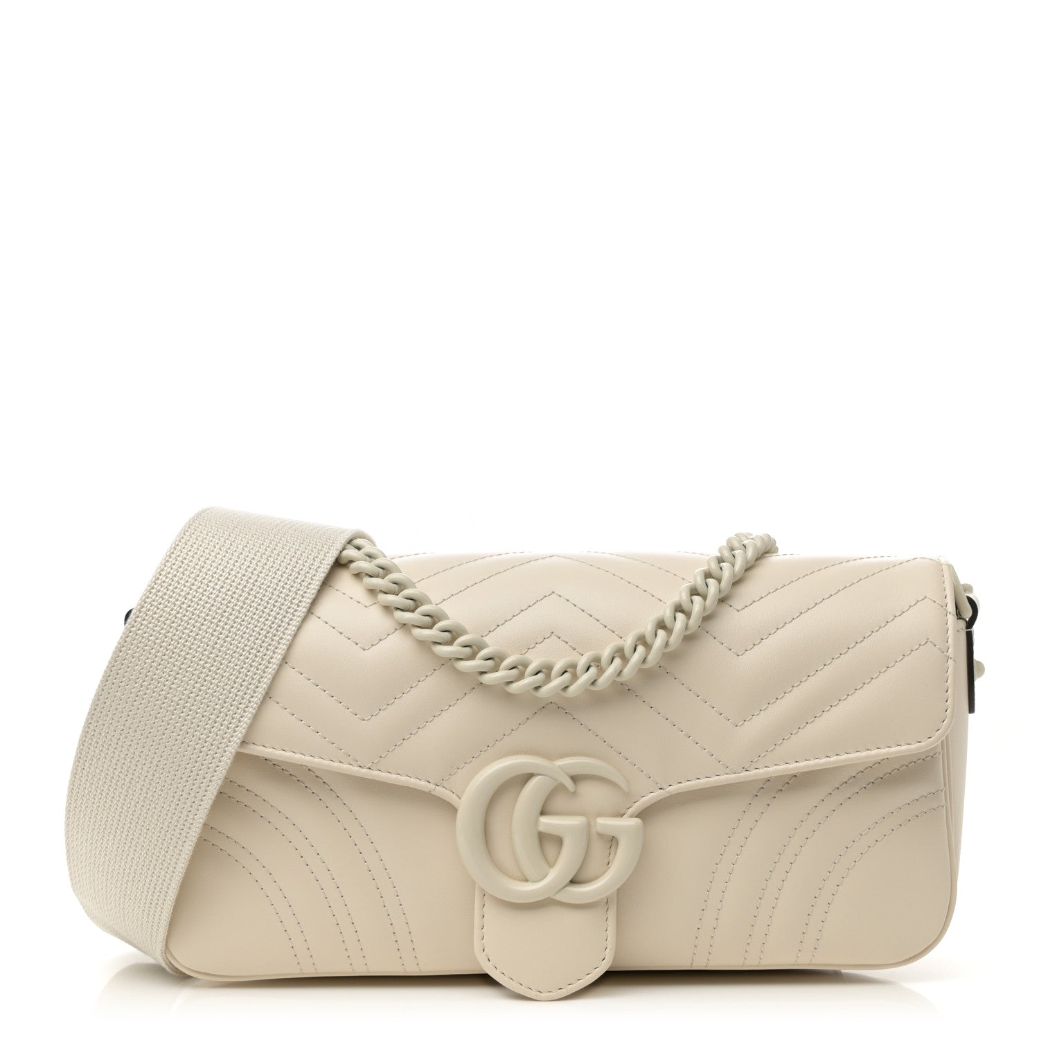 Calfskin Matelasse Monochrome GG Marmont Crossbody Shoulder Bag White