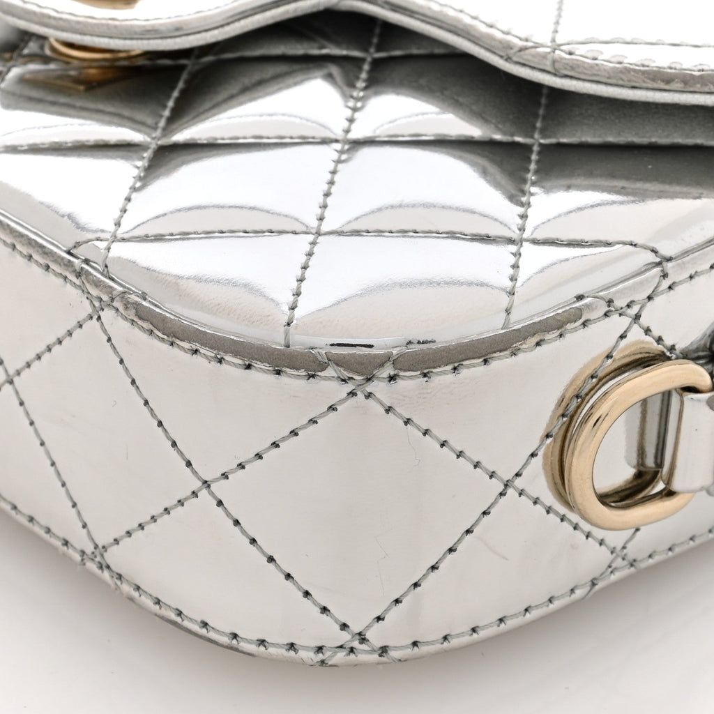 Mirror Calfskin Metallic Calfskin Quilted Hollywood Boulevard Mini Flap With Star Coin Purse Silver