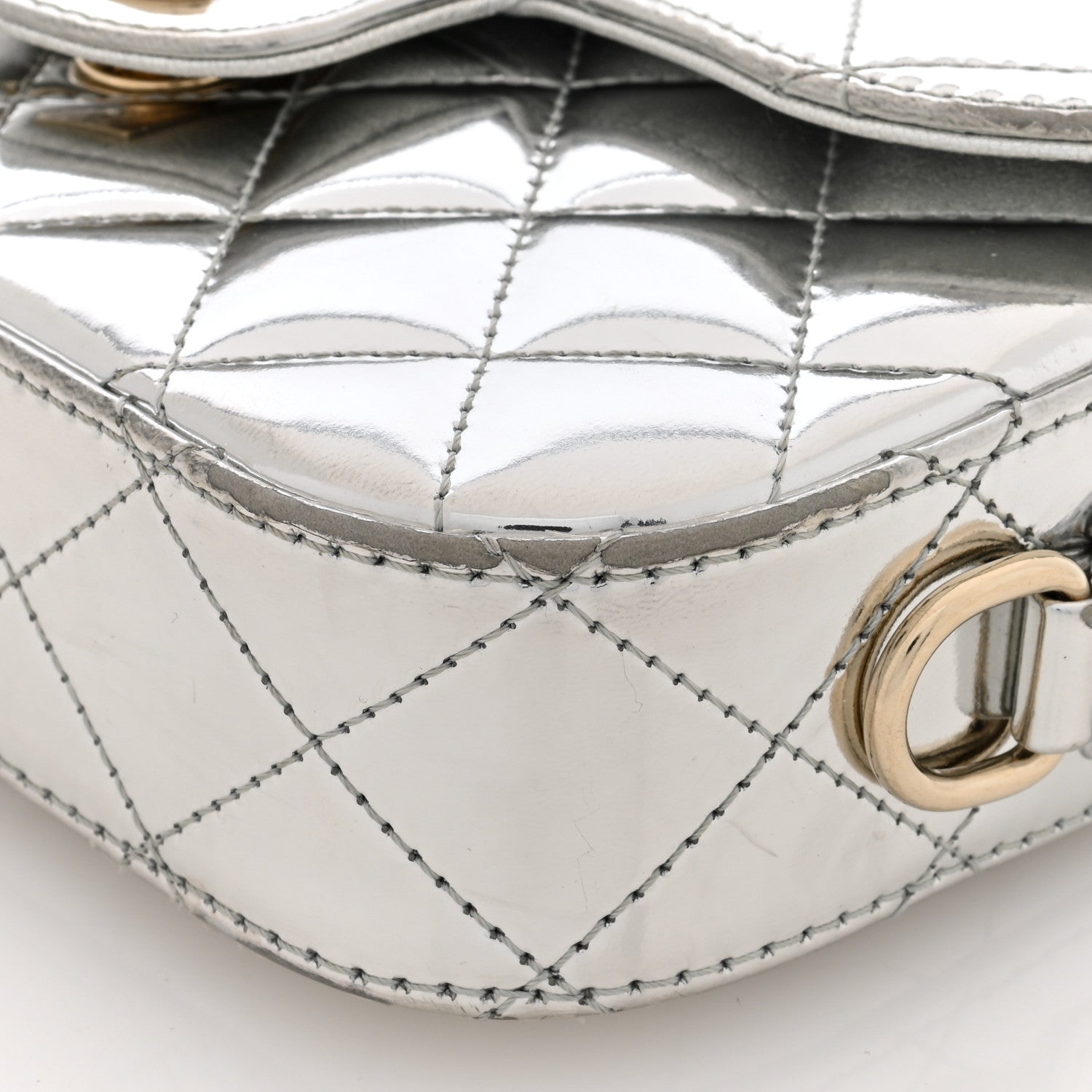 Mirror Calfskin Metallic Calfskin Quilted Hollywood Boulevard Mini Flap With Star Coin Purse Silver