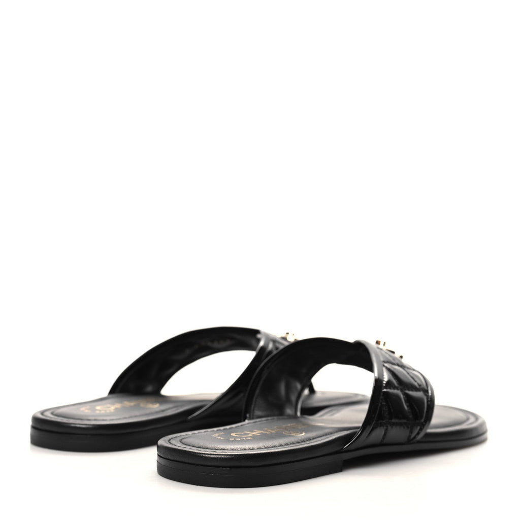 Patent Quilted CC Sandals 36 Black