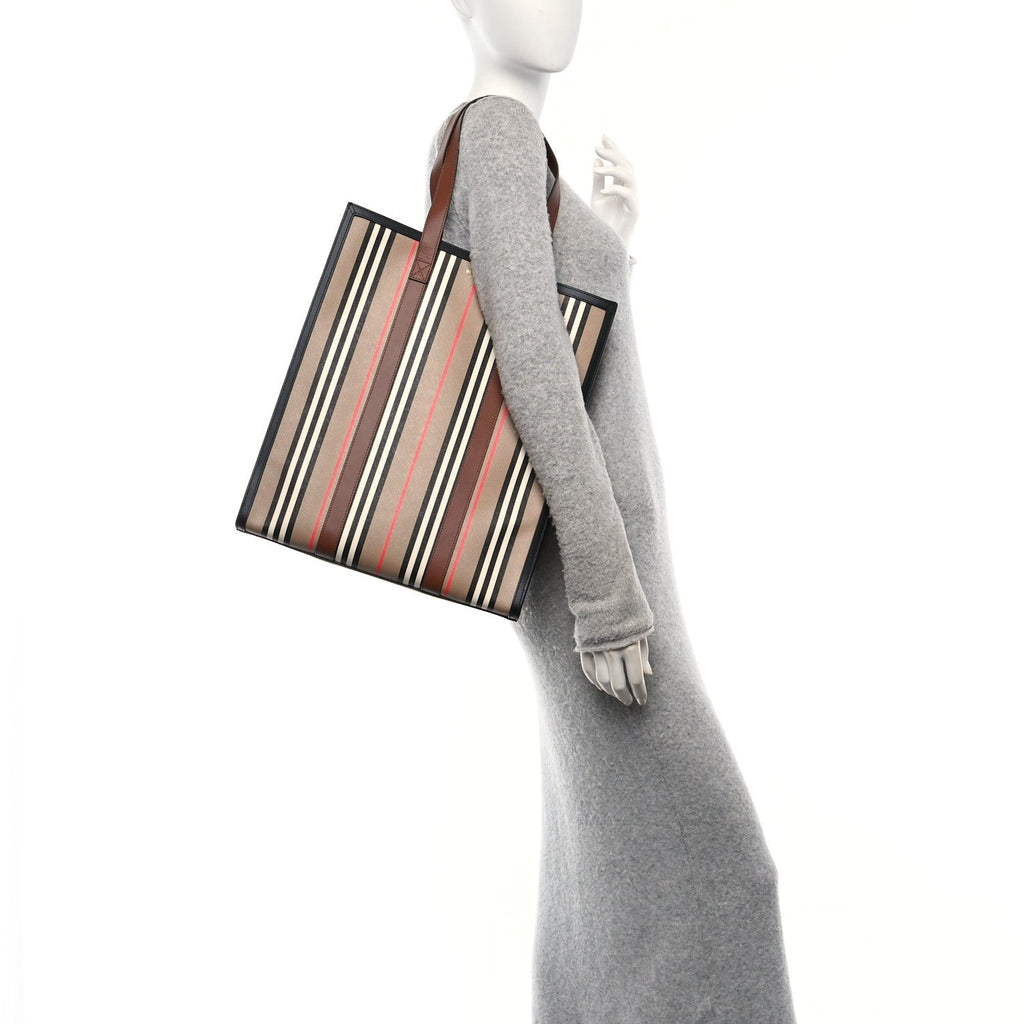 E-Canvas Stripe Book Tote Tan Archive Beige