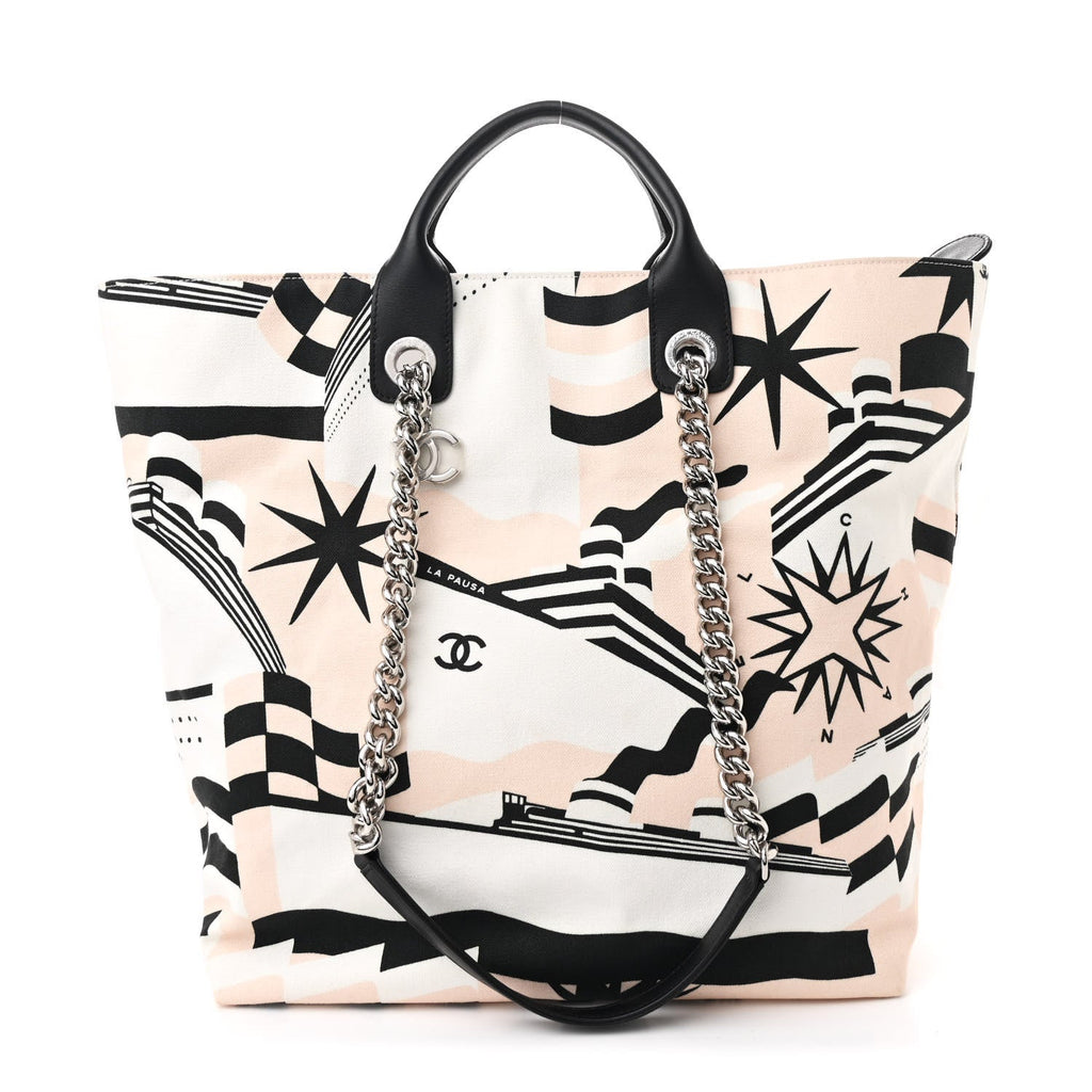 Canvas Cruise Print Tote Pink White Black