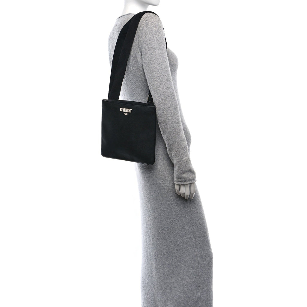 Calfskin Logo Messenger Bag Black