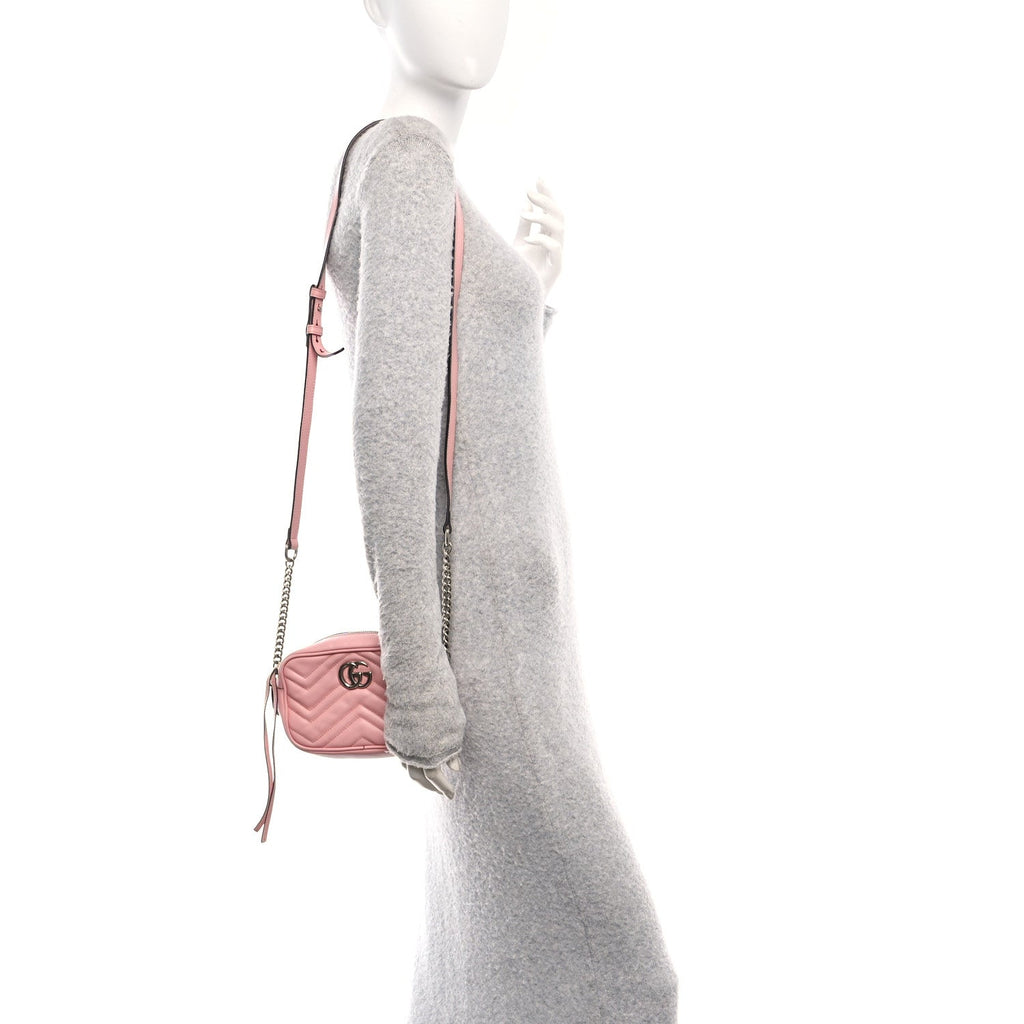 Calfskin Matelasse Mini GG Marmont Chain Shoulder Bag Wild Rose