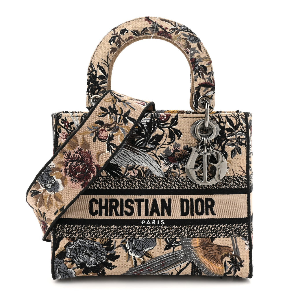 Canvas Embroidered Jardin D'Hiver Medium Lady D-Lite Beige Multicolor