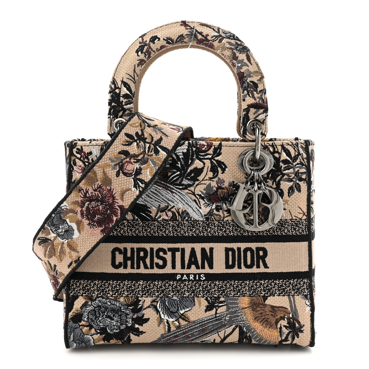 Canvas Embroidered Jardin D'Hiver Medium Lady D-Lite Beige Multicolor