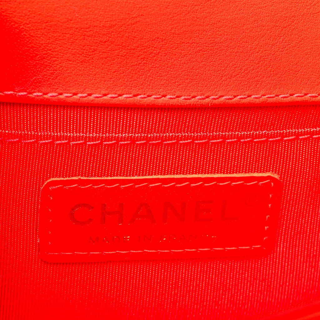 Patent Calfskin Quilted Small Boy Flap Orange