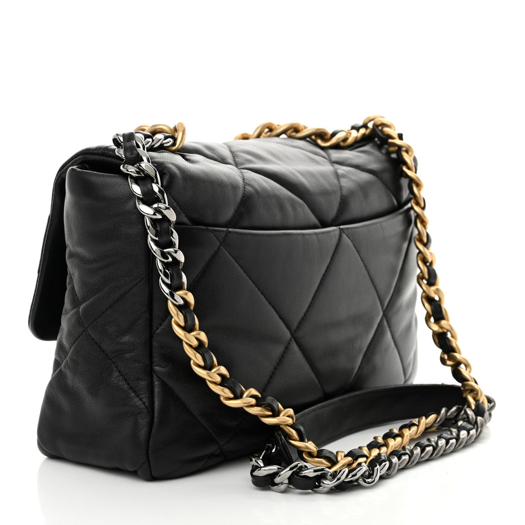Goatskin Quilted Large Chanel 19 Flap Black