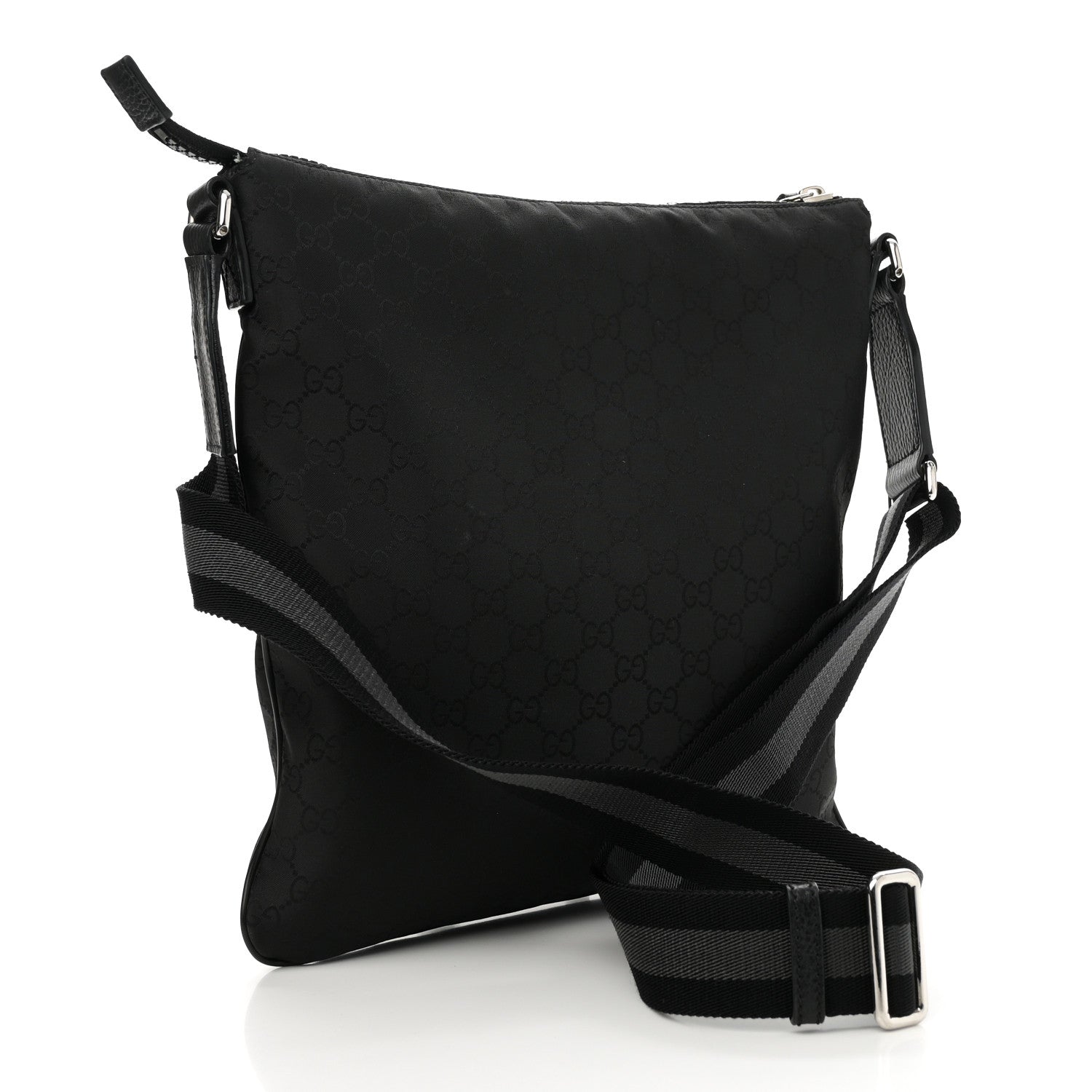 Nylon Monogram Medium Flat Messenger Bag Black