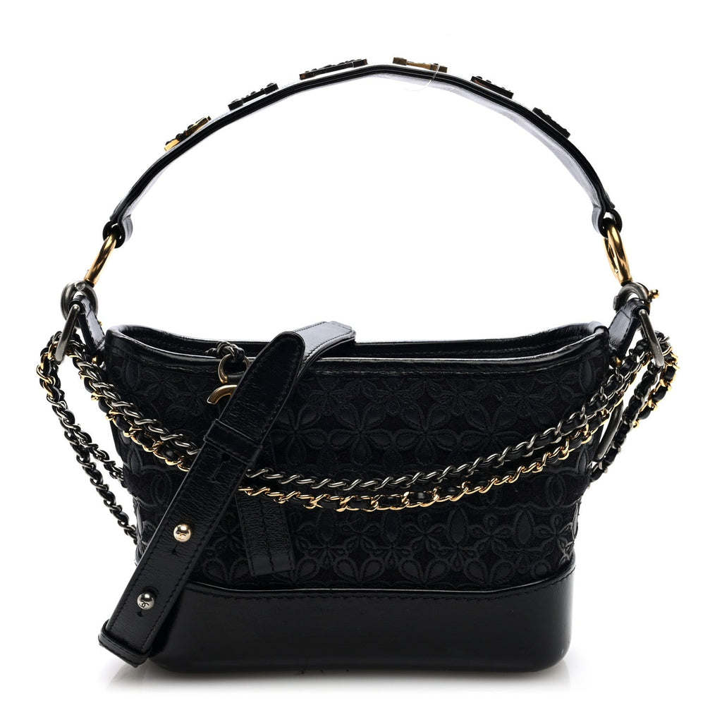 Calfskin Wool Felt Embossed Small Gabrielle Logo Hobo Black
