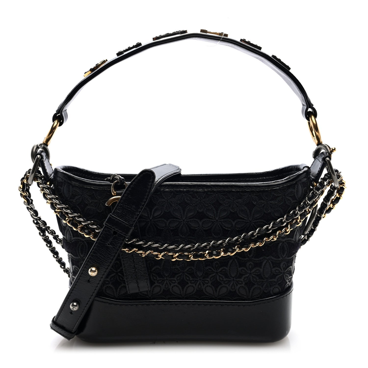 Calfskin Wool Felt Embossed Small Gabrielle Logo Hobo Black