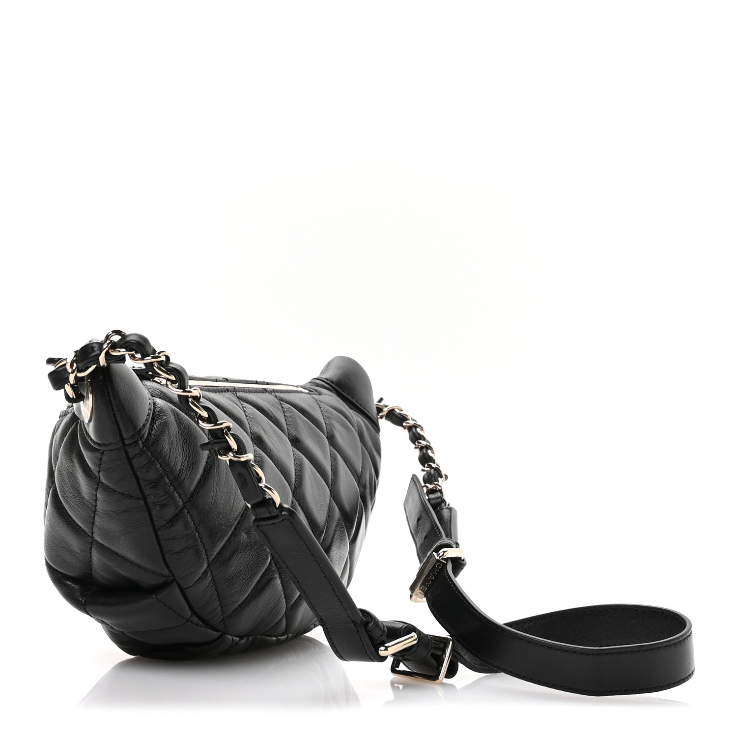 Lambskin Quilted Waist Bag Fanny Pack Black