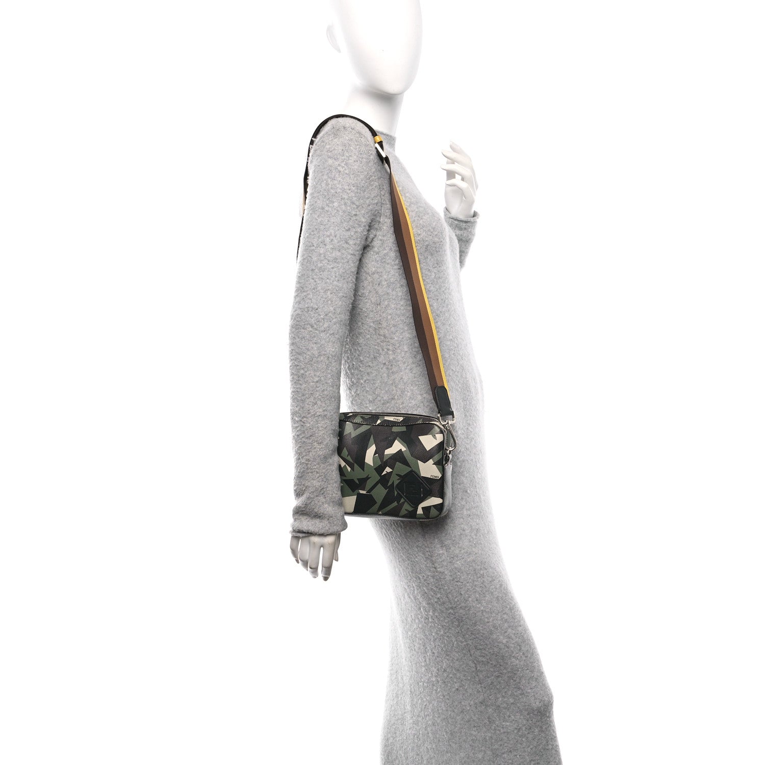 Textured Calfskin Bugs Camouflage Medium Camera Case Multicolor Military