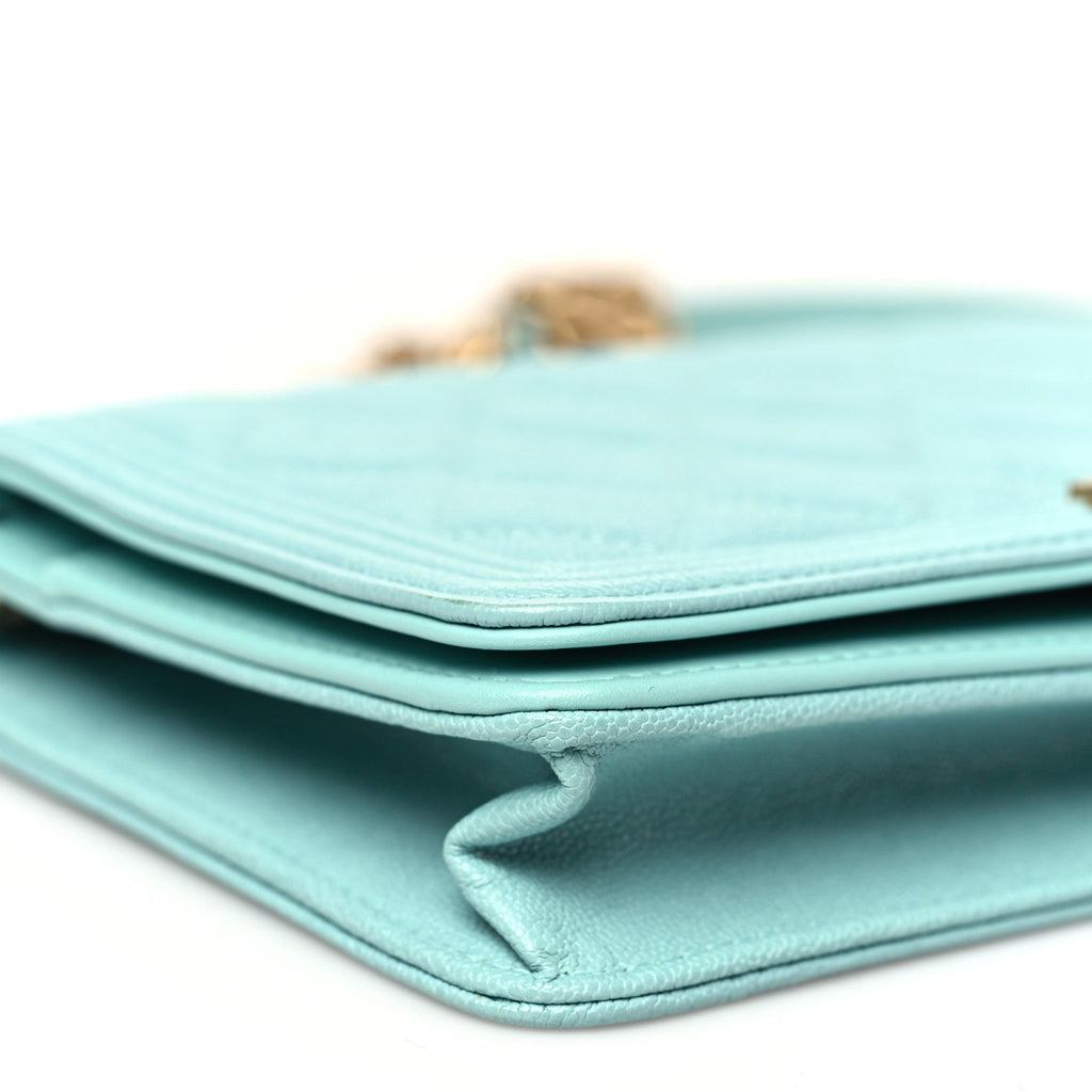 Caviar Quilted Boy Wallet On Chain WOC Light Blue