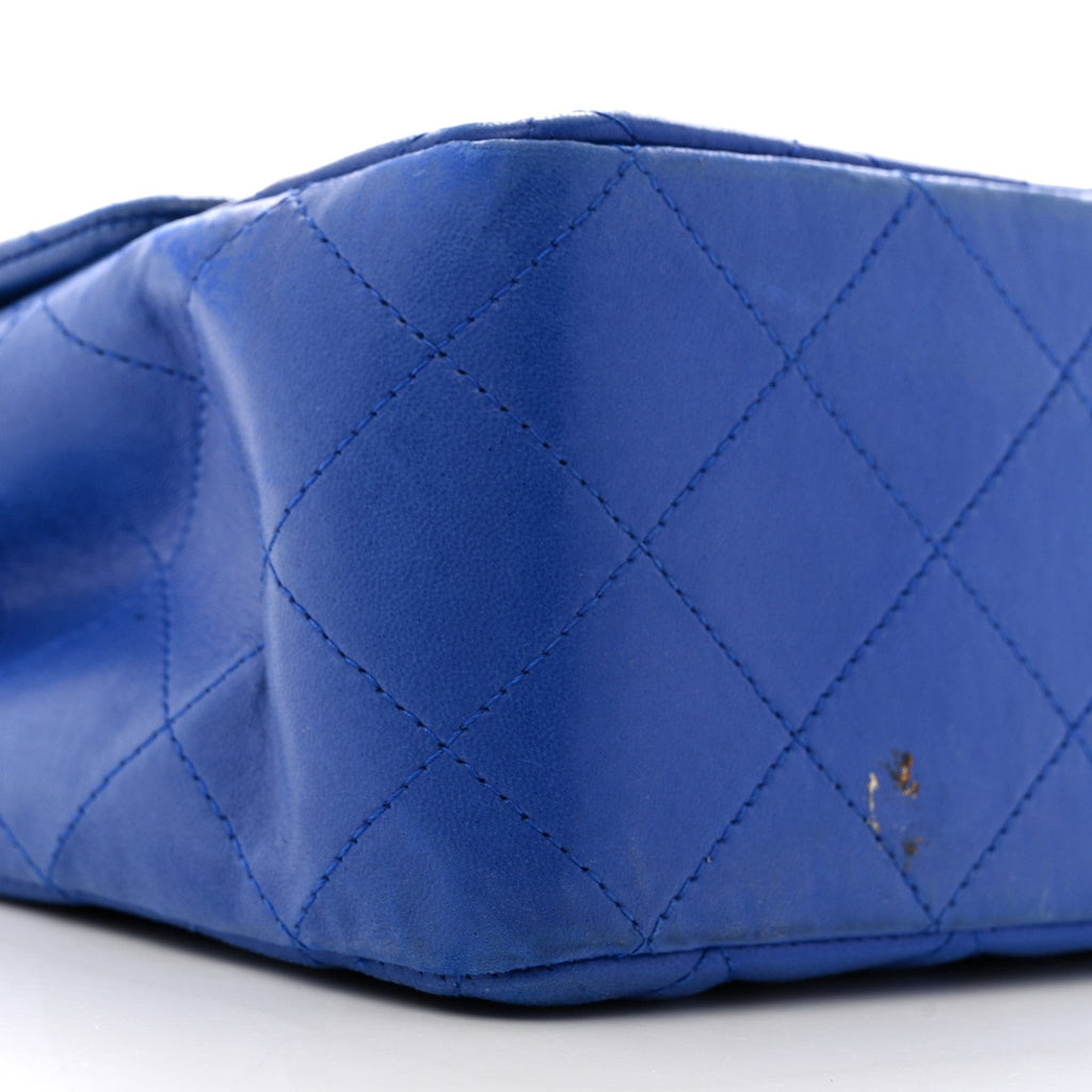 Lambskin Quilted Jumbo Single Flap Blue