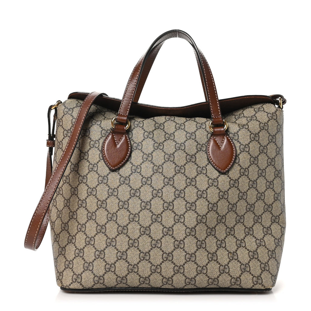 GG Supreme Monogram Linea A Foldover Tote Brown