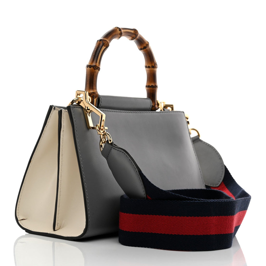 Nappa Bamboo Web Mini Nymphaea Top Handle Bag Deep Grey Mystic White