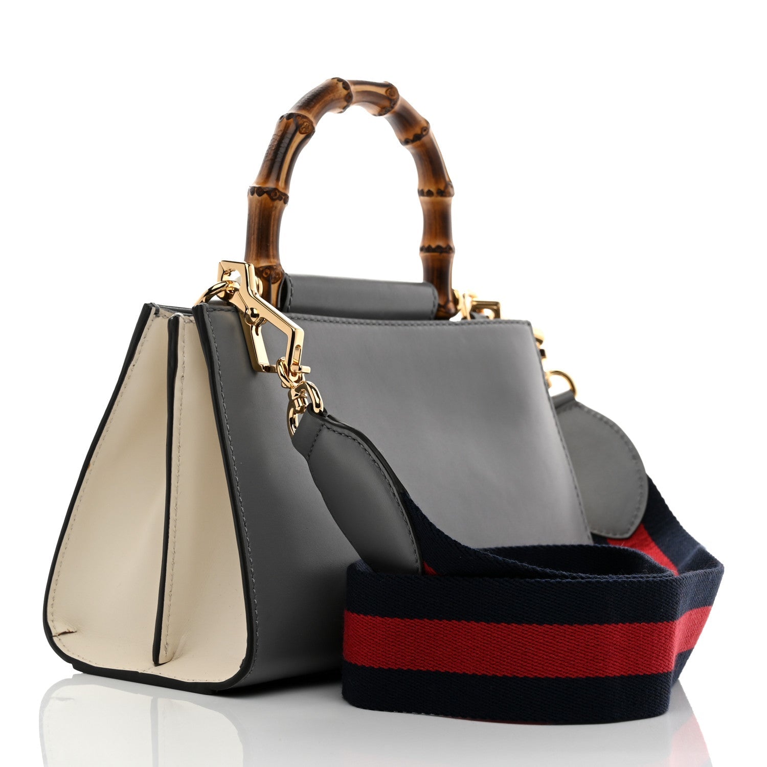 Nappa Bamboo Web Mini Nymphaea Top Handle Bag Deep Grey Mystic White