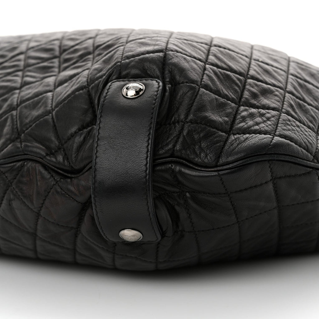 Lambskin Large Chain Mail Hobo Black