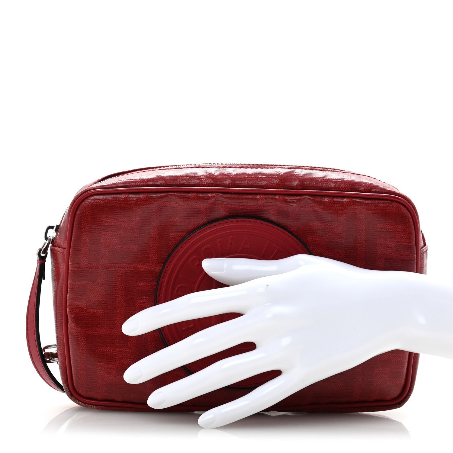 Glazed Fabric Vitello Century FF 1974 Stamp Camera Bag Rosso
