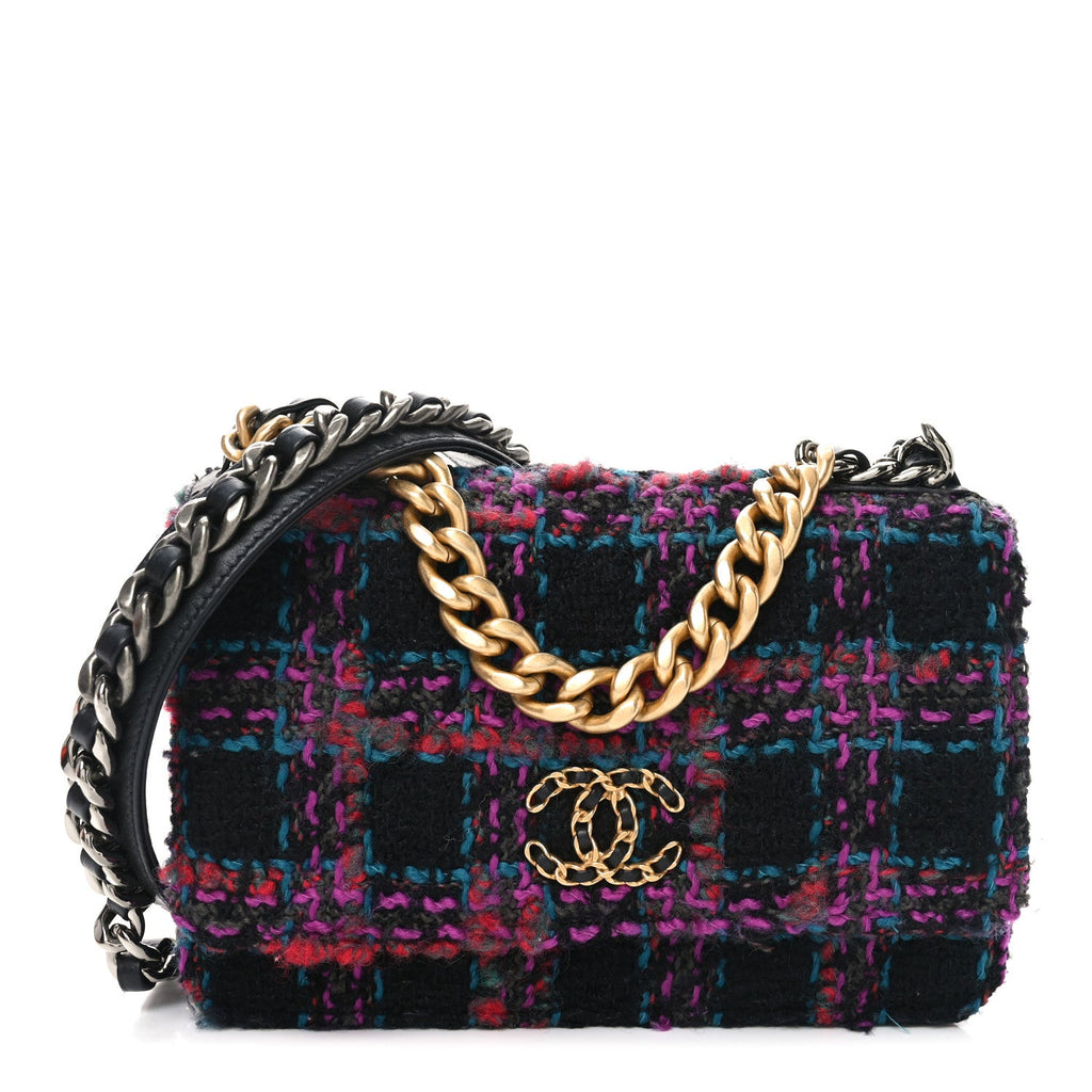 Tweed Quilted Chanel 19 Wallet On Chain WOC Black Pink Blue