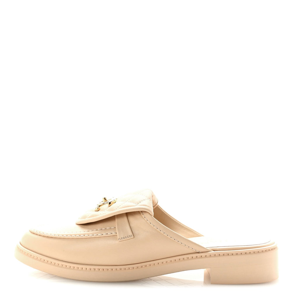 Lambskin Quilted CC Turnlock Mules 41 Light Beige