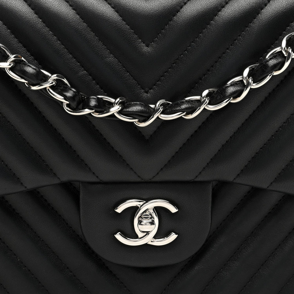 Lambskin Chevron Quilted Jumbo Double Flap Black