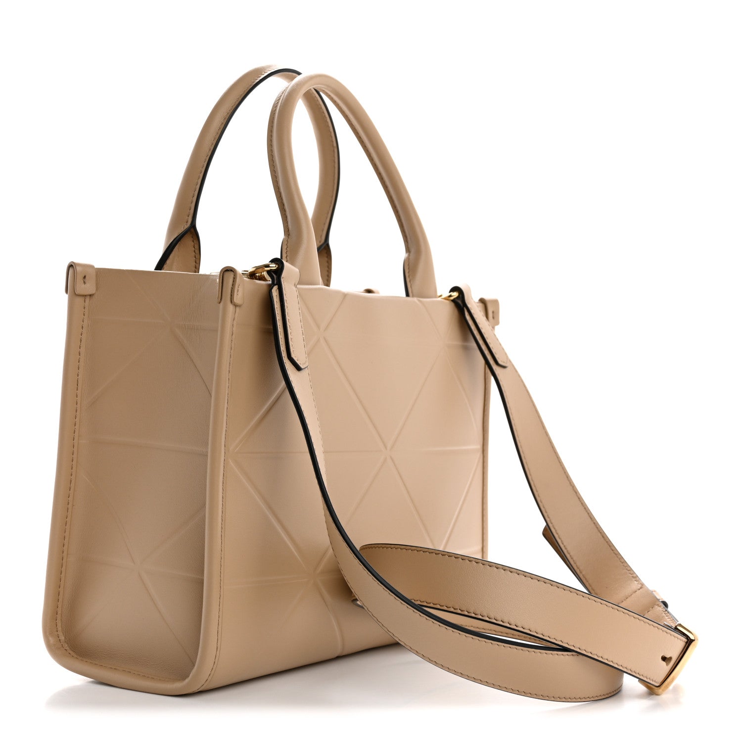 Soft Calfskin Triangolo Symbole Embossed Mini Tote Sabbia