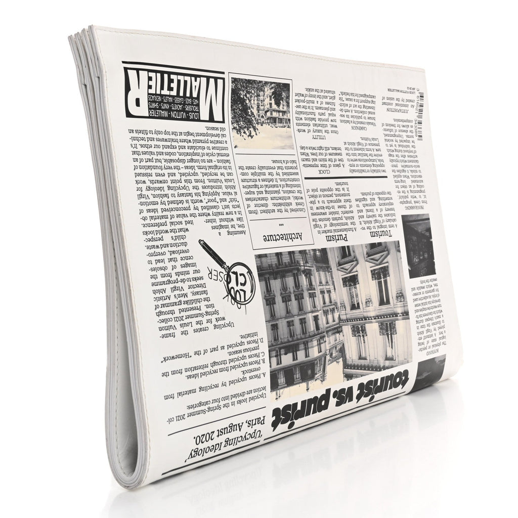 Calfskin Newspaper Print Pouch
