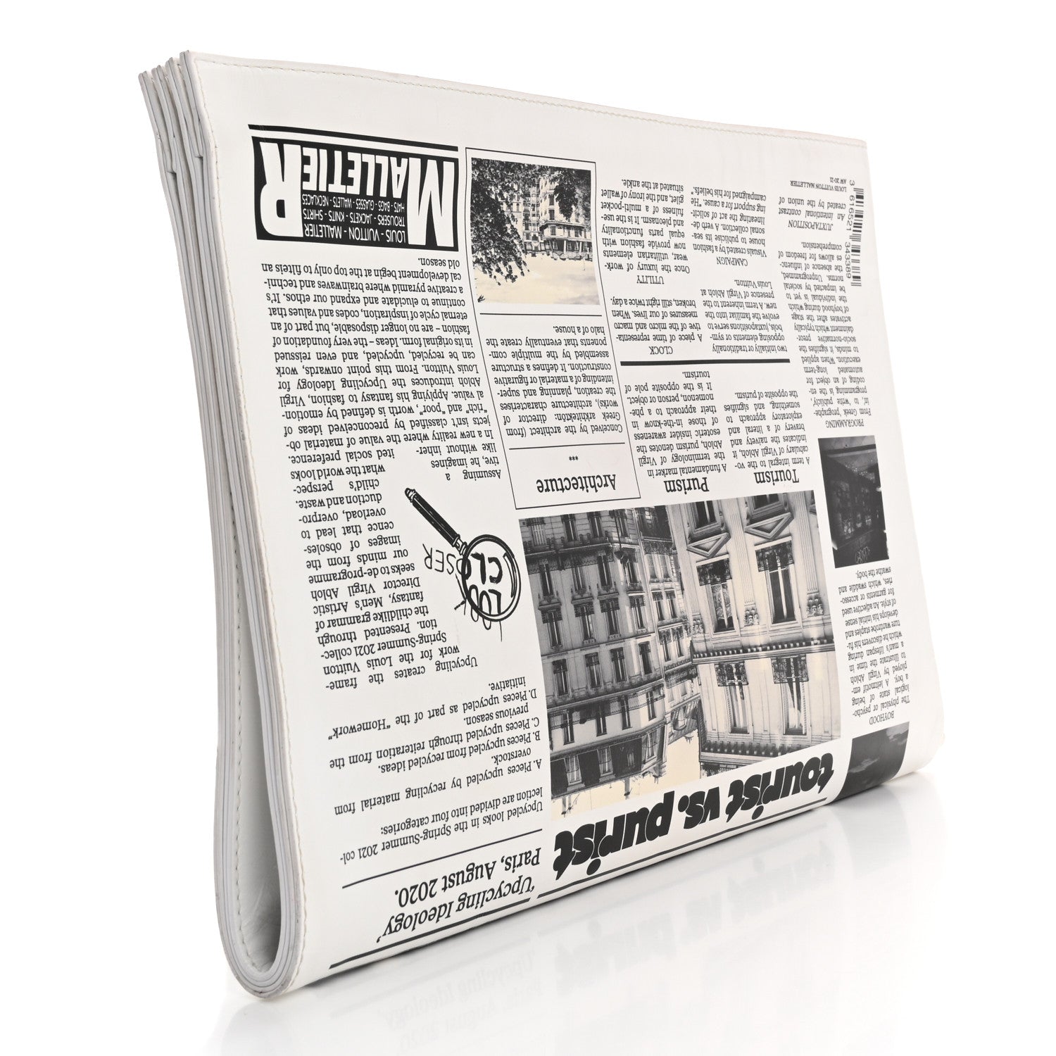 Calfskin Newspaper Print Pouch