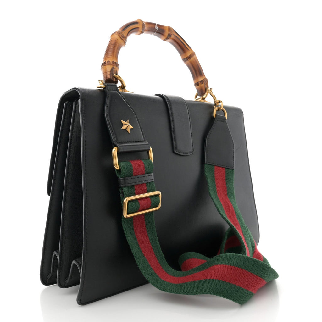 Calfskin Bamboo Web Large Dionysus Top Handle Bag Black Bright Evergreen Hibiscus Red