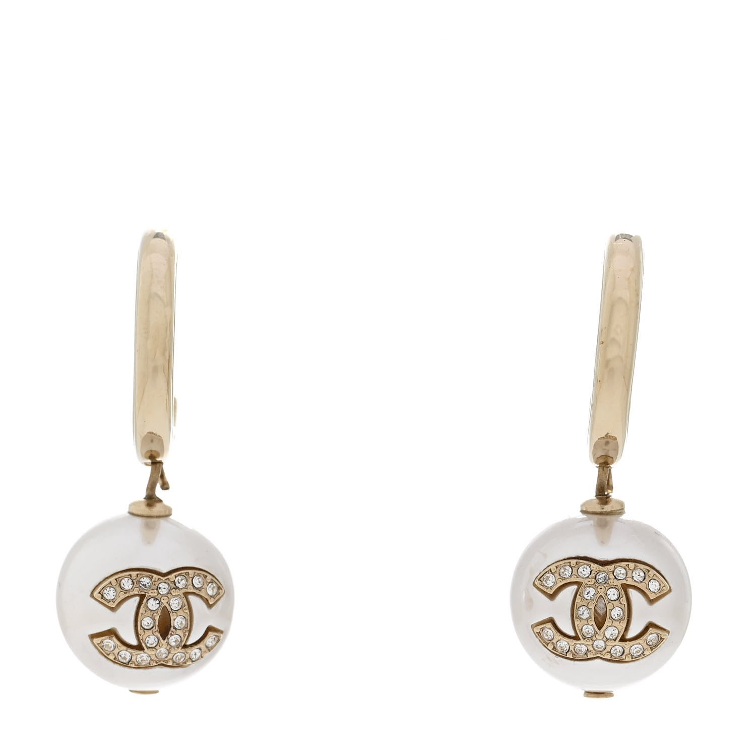 Pearl Crystal CC Drop Earrings Gold Pearly White