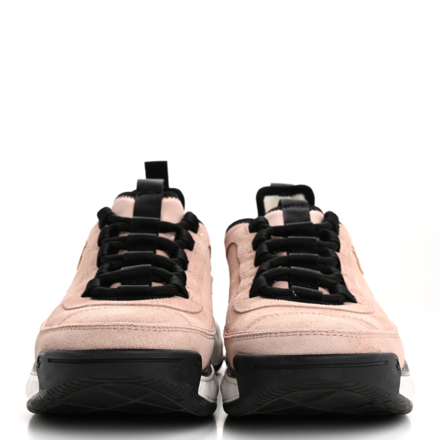 Suede Calfskin Nylon Grosgrain CC Sneakers 38.5 Light Pink