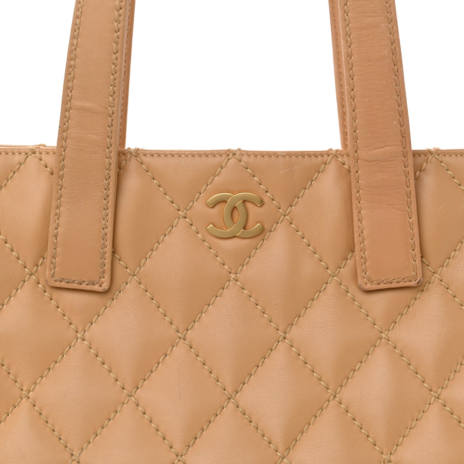 Calfskin Wild Stitch Medium Tote Beige