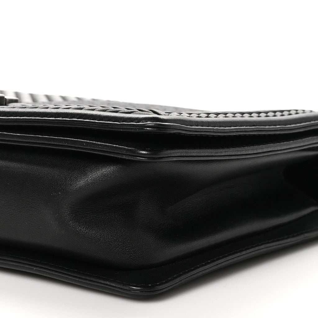 Calfskin Chevron Quilted New Medium Braided Boy Flap Black