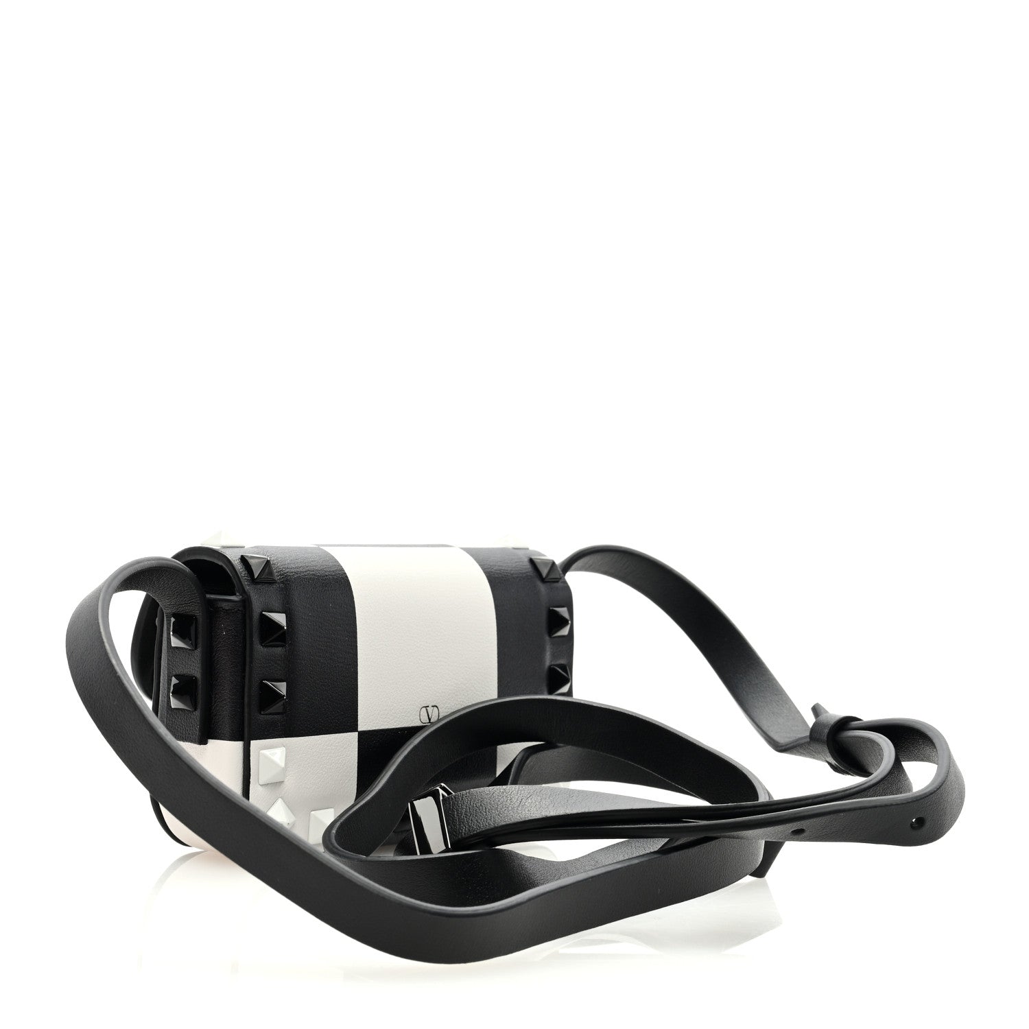 Vitello Chess Mini Rockstud Flip Lock Crossbody Bag Black White