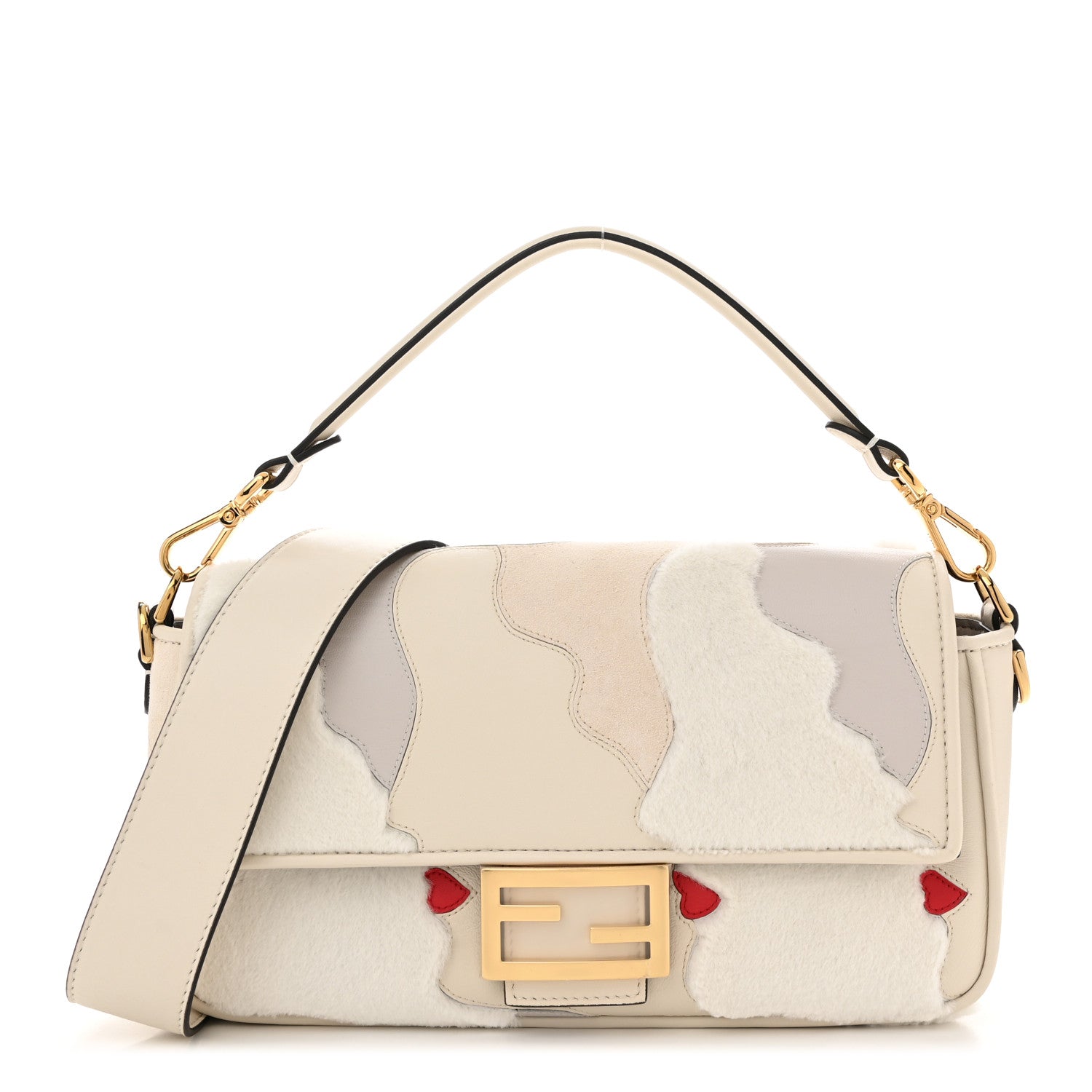 Mink Fur Nappa Faces Baguette Multicolor Bianco Carta