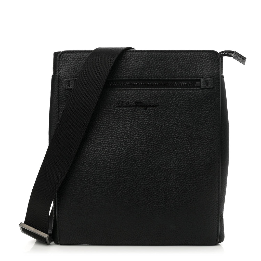 Grained Calfskin Messenger Black
