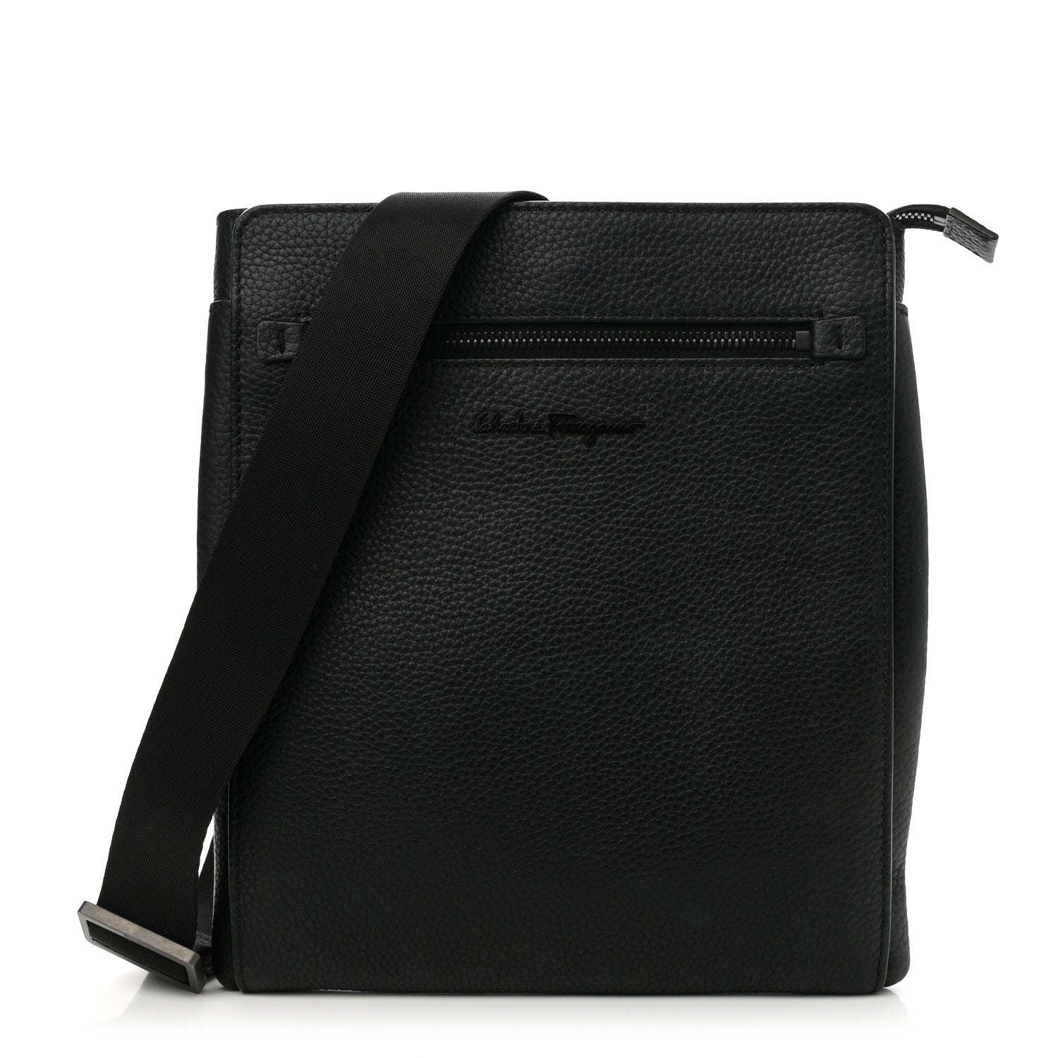 Grained Calfskin Messenger Black