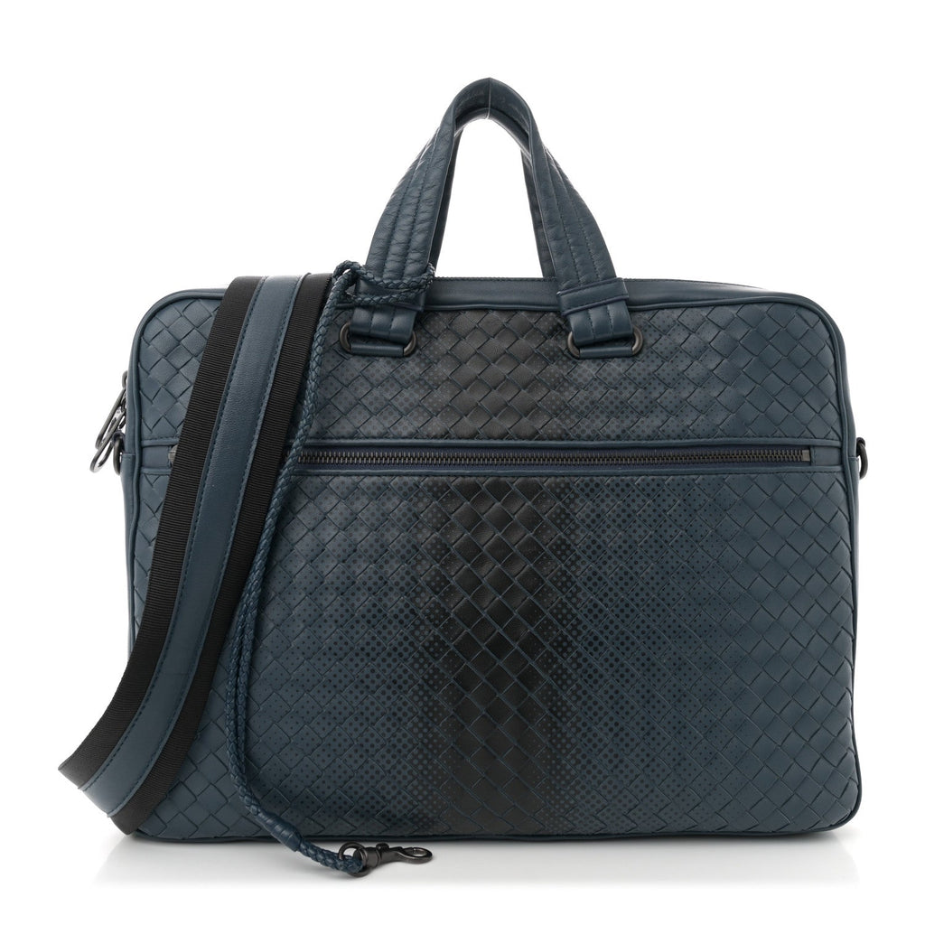 Nappa Intrecciato Medium Briefcase Blue Black