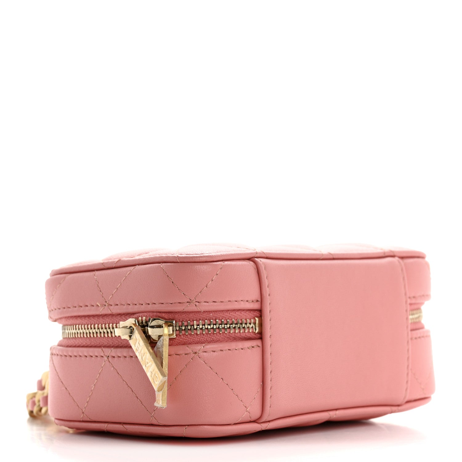 Lambskin Quilted Top Handle Mini Vanity Case Pink