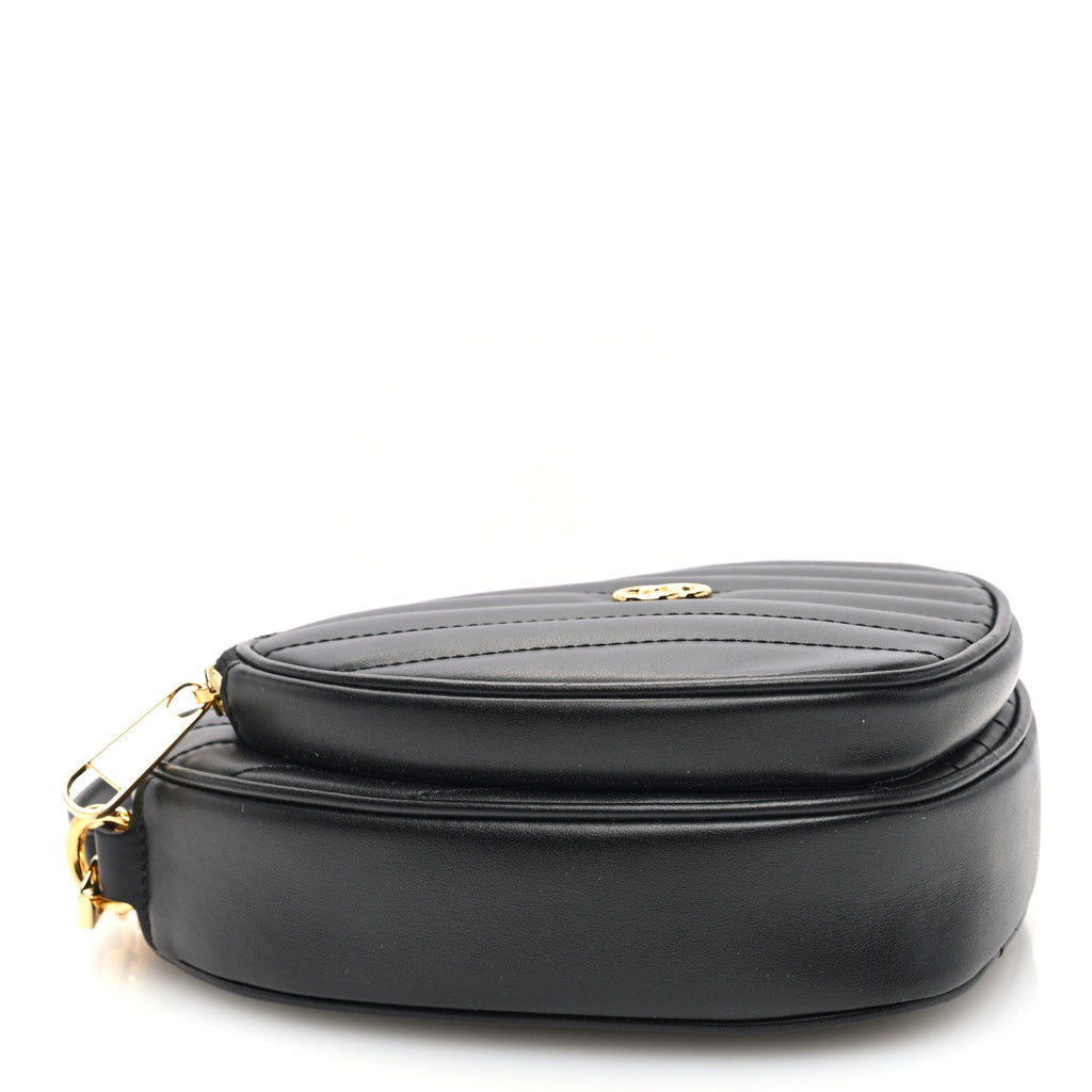 Calfskin Matelasse Diagonal Mini Interlocking G Heart Shoulder Bag Black